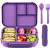 Amathley Porta Pranzo Bambini,Bento Box,Lunch Box,1200ML-4 Scomparti Porta Pranzo Ermetico con Posate Pcatola Per Salse,Sicuro Per Microonde,Lavastoviglie e Congelatore,Privo Di BPA (Viola)