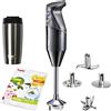 bamix Set frullatore a immersione M200 toGo incl. lama multiuso, 4 accessori, bicchiere termico, ricettario per smoothie, 200 watt, 2 velocità, acciaio inox, Made in Switzerland - nero