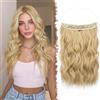 FESHFEN Extension Capelli Filo Invisibile - Biondo Champagne Extensions Mossi Sintetiche Posticci Lunga Ondulati Ricci Estensione Naturali per Donna 40 cm