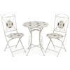 DRW Set di tavolo e 2 sedie da giardino in metallo e pietra in bianco, marrone e nero 72 x 60 x 60 cm