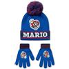 Super Mario Nintendo Set Berretto e Guanti per Ragazzi | Cappello con Pompon Blu e Rosso Lavorato a Maglia per Bambini | Scaldatesta e Mani a Righe Taglia Unica con Badge Stampati dei Personaggi Mario