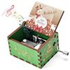 Qzakce Carillon in Legno a Manovella Verde con Musica Merry Christmas Vintage Regalo Musicale per Compleanno Anniversario Natale per Famiglia Amici