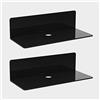 efuturetime 2 mensole da parete in acrilico nero, 23 x 9,5 cm, galleggianti da parete, senza foratura, con 4 clip per cavi, mensola per display, mini scaffale per ufficio, bagno, cucina
