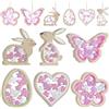 Touosy 24 Pezzi Coniglietto Decorativo da Appendere Decorazioni Pasquali in Legno, Decorazione in Legno, con Foro Ciondoli Albero Pasqua Decorazioni Sospese per Soggiorno Camera da Letto (Rosa)