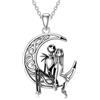 TOUPOP Collana da incubo in argento Sterling con cristalli Jack e Sally, regalo di Natale, 1.13*0.80 inches, Argento sterling, Cristallo