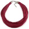 Avalaya Collana multifilo di seta viola magenta in tono argento - 50 cm di lunghezza / 7 cm di estensione, Misura unica, Cordoncini, Nessuna pietra preziosa