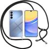 ISOI Cover con Cordino per Samsung Galaxy A15 4G/5G, Custodia Trasparente con Collana Tracolla Laccio Collo Ultra Sottile Morbido TPU Silicone Antiurto AntiGraffio Antiscivolo Case, Nero