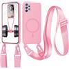 xinyunew Cover Compatibile con Samsung Galaxy A32 5G,Cover Magnetica[Compatibile con Magnetica],Bumper con Laccio,Regolabile Lanyard TPU Corda Silicone Case-Rosa