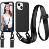 Jrkvniv Cordino Cover Compatible con iPhone 14 Plus Case, Necklace Cover Corda Custodia Collana Case Anti Graffio Antiurto Cellulare Bumper Silicone Liquido Shell iPhone 14 Plus Tracolla, Nero