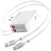 SPGUARD Caricabatterie retrattile 5 in 1, 65 W, con 2 cavi estensibili, 120 cm, USB C GaN, caricatore da parete con cavo doppio tipo C, compatibile con iPhone 17/16/15/14/13/iPad/Galaxy