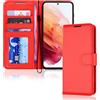 TECHGEAR Custodia in Pelle Galaxy S23, Cover Libro Protettiva con Slot per Schede, Supporto e Cinturino da Polso - Pelle Sintetica per Samsung Galaxy S23 5G Cover Portafoglio (Rosso)