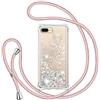 TUUT Cover per iPhone 7 Plus/8 Plus con Cordino, Glitter Bling Liquido Custodia Sparkly TPU Silicone Protettivo Morbido Brillantini Quicksand Cellulare Cover con Cordoncino Case -Oro Rosa