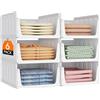 Lifewit Organizzatori Armadio con Cassetti Estraibili, Contenitori Impilabili per Vestiti, Ripiani per Armadio Interno, Scatole Salvaspazio in Plastica per Magliette, Pantaloni, 24L, Bianco, 6 Pezzi