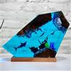 Drawelry Luce Notte Resina Epossidica Paesaggio Sottomarino 3D Artigianale, Decorazion Casa Base Legno, Mini Acquario Marino con Animali Marini Lampada per Cameretta Soggiorno Ufficio (A3)