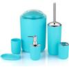 GMMH - Set di 6 Accessori da Bagno, con Dispenser per Sapone, portasapone e scopino per WC (Design 3 Azzurro)