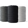 LEDENT Corda per macramè (2mm, 3x70M, grafite, nero e grigio topo) - Corda doppia ritorta per macramè in cotone riciclato al 100% per il macramè o il crafting - Set di 3 pezzi.