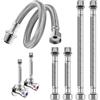 Qurxuanwe 4 Pcs Tubo Flessibile Rubinetto 3/8 con Raccordo e Filettatura Esterna, Flessibili per Miscelatori Acciaio Inox 304, Tubi Collegamento Corazzato per Lavatrice, Soffione Doccia, Lavandino, Scaldabagno