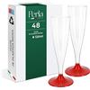 Perla Italia Perla - 48 Flute Plastica - Calici Plastica Rigida 120ml - Bicchieri da Champagne Trasparenti - Calice Lavabile e Riutilizzabile per Feste Matrimoni e Compleanni (Gambo Rosso)
