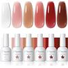 PEACECOLOR Smalto Semipermanente Unghie 10ML, 6 Colori Bianco Latte Rosso Marrone Series Smalti Semipermanenti per Unghie Trasparente Gel Polish Soak Off UV/LED Nail Art Manicure Regalo