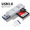 NONE Tutew Lettore di schede USB 3.0/2.0 multifunzionale 2 in 1 ad alta velocità Supporta TF + SD Computer Tablet Fotocamera Laptop Montaggio su auto