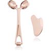 Yeamon Gua Sha - Set di strumenti per il viso e rullo per il viso, strumento per massaggio facciale per routine di cura della pelle delle donne, in acciaio inox, rinfrescante per scolpire gli occhi