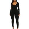 Bcenoilua Tutina Donna Maniche Lunga Push Up Pagliaccetto Tuta Intera Sexy Yoga Jumpsuit Scollo U Completo Tinta Unica One Piece Rompers Slims Elastico Bodysuit per Fitness Palestra Jogging Clubwear