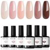 Modelones Smalto UV per unghie in gel UV 6 colori, set di smalti UV neutro, rosa e rosso, smalto per unghie estivo, Soak Off, French Manicure fai da te, 7 ml