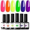 Modelones - Smalto UV neon in 6 colori, smalto gel di colore arancione, verde, blu, giallo, viola, rosa, adatto per l'estate, soak off, adatto per il fai da te, 7 ml
