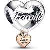 PANDORA Ciondolo a forma di cuore Moments e scritta Family in argento Sterling e placcato in oro rosa 14k