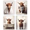 heilkee Divertente decorazione da parete per il bagno con mucca delle Highland e animali marrone nella vasca da bagno, stampa rustica in stile rustico, decorazione per il bagno, set da 4 pezzi (senza