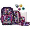 ergobag pack set Zaino scolastico ergonomico e flessibile, 6 pezzi, per la prima elementare JungleBear - Lilla