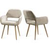 MEUBLE COSY Set di 2 Sedie da Pranzo Scandinavo Imbottito con Schienale Braccioli in Tessuto per Cucina Sala Soggiorno, Beige, 56x56x78cm