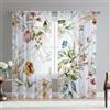 Fereyis Tende trasparenti floreali per soggiorno, lunghezza 160 cm, set di 2 pannelli eleganti con fiori gialli stampati primaverili tende in chiffon per camera da letto