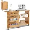 VEVOR Tavolo da Cucito Pieghevole, Tavolo Multiuso per Macchina da Cucire Design Compatto a Rotelle Piano Vassoio Portaoggetti, Pioli in Legno Ante Magnetiche, Mobiletto per Macchina da Cucire
