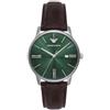 Emporio Armani Orologio Analogico al Quarzo Uomo con Cinturino in Pelle AR11672, Verde e Marrone, 39 mm