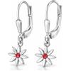 CLEVER SCHMUCK Orecchini con chiusura a monachella, 22 mm, con fiore di 6 mm, rosa, con zircone rosso, in argento Sterling 925, per bambine