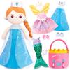hahaland Regalo Bambina 3 4 5 6 Anni, 3 in 1 Set Vestire la Bambola con 34.5 cm Peluche Principessa, Borsa e 3 Abiti, Giochi Bimba 3-6 Anni Femmina