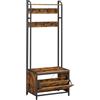 VASAGLE Appendiabiti con Scarpiera a Ribalta, Mobile da Ingresso, con Panca, 7 Ganci e Mensola Superiore, per Corridoio Camera da Letto, Stile Industriale, Marrone Vintage e Nero HSR425B01