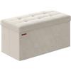 SONGMICS Cassapanca, Pouf Contenitore, Poggiapiedi Pieghevole da 38 x 76 x 38 cm, Ottomano, Regge fino a 300 kg, per Soggiorno, Camera da Letto, Entrata, Bianco Crema LSF247W01