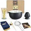 Artcome Bluestone Glaze Kit per Cerimonia del Tè Giapponese, Ciotola con Beccuccio Versatore, Frusta, Paletta, Colino in Polvere, Set per Preparare Usucha, Koicha e Matcha