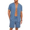 Demegimi Pigiama Uomo Estivo 2 Pezzi Maglia Manica Corta con Bottoni Pantaloncini Pigiama Notte Loungewear