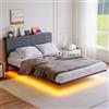 HOMERECOMMEND Letto 120 x 200 cm, effetto visivo galleggiante, telaio del letto con illuminazione a LED e stazione di ricarica, struttura per letto matrimoniale 120 x 200 cm, con testiera e rete a