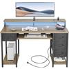 BEXEVUE Scrivania da Gaming con prese LED - 120x50 cm Scrivania moderna per computer con ripiano per tastiera, 4 cassetti reversibili, grande scaffale di stoccaggio per studio, gioco, lavoro, camera