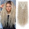 FLUFYMOOZ 9 extension per capelli, clip da 22 pollici, extension per capelli ricci, lunghi e morbidi sintetici per donne (capelli castani con riflessi biondi bianchi)