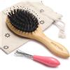 BESTOOL Spazzola per capelli da viaggio piccola per donne, uomini o bambini, spazzola per capelli con setole di cinghiale per districare, antifrizz, distribuire olio (girare)