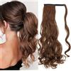 Dcbaboo Posticci per Capelli Ricci Coda Capelli Extension Coda di Cavallo 60cm Coda Finta Sintetica Ondulata Extension Coda Capelli Clip Wrap Around Ponytail Mossi Lunghi, Marrone/Auburn