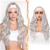 BARSDAR Body Wave Headband Parrucche, Sintetici Lungo Ondulato Argento Biondo Headband Parrucca per Donne 66cm Wear and Go Sciolto Body Ondulato Parrucca Spesse Aspetto Naturale Easy Wear Parrucche