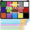 BOBISUKA Tavolozza per pittura viso e corpo + 10 pennelli set di 15 colori, kit professionale per pittura del viso per teatro, feste di Halloween, cosplay, clown, sfx, trucco per donne e adulti, non
