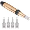 JMFBeauty Derma Pen - Microneedling Pen 5 livelli di velocità, lunghezza regolabile, con 4 cartucce a micro ago (oro)