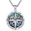 OHAYOO Collana con ciondolo bussola con foto 925 Sterling Silber medaglione apribile catena pirata per uomo e donna, normale, Argento sterling, abalone
